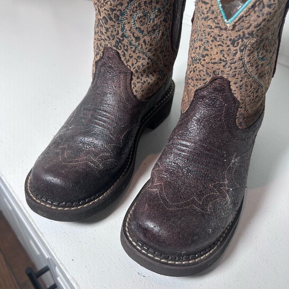Ariat Fatbaby Women’s 6.5 Western Boots Brown Tan Glitter Sheen Short Cowboy - Picture 4 of 8